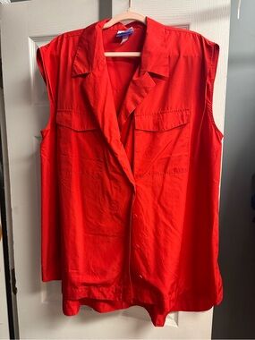 Sleeveless Red Utility Tunic with Notch Collar
